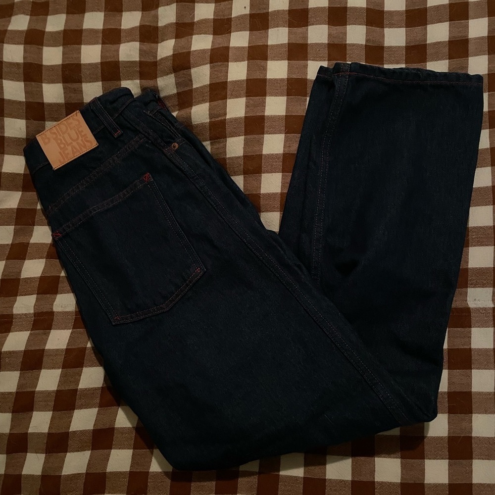 B Sides - Plein - Rinse - Sz 26 - Worn once. Dark denim w/ red stitching.
